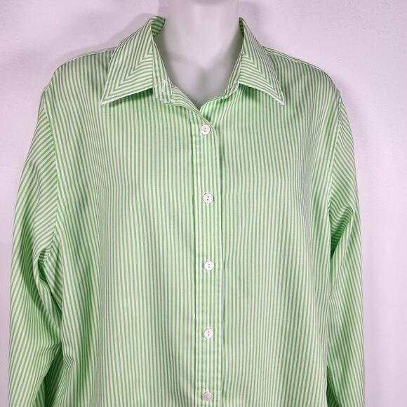 Foxcroft Womens Button Up Shirt Size 14 Striped Wrinkle Free Green Long Sleeve - Picture 3 of 8